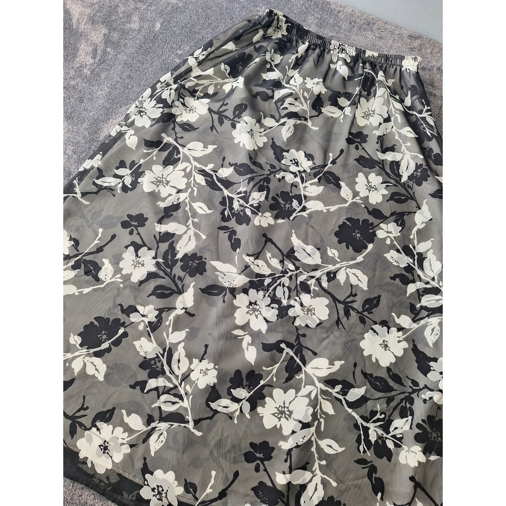 Vtg Impressions Chiffon Maxi Skirt Womens L Black White Floral Dark Romantic 90'